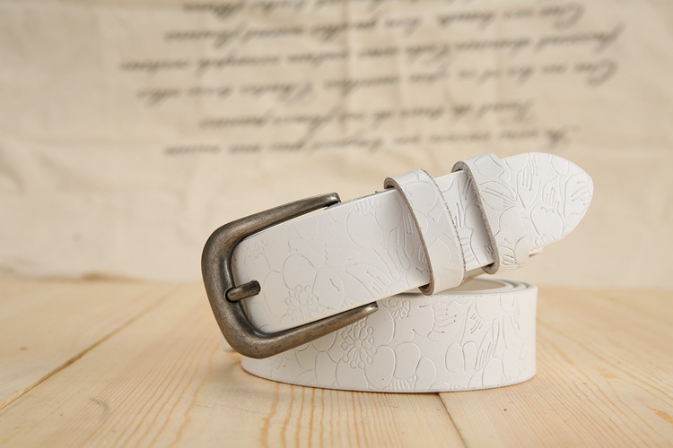 Title 6, All-match Ladies Cowhide Embossed Leather Belt