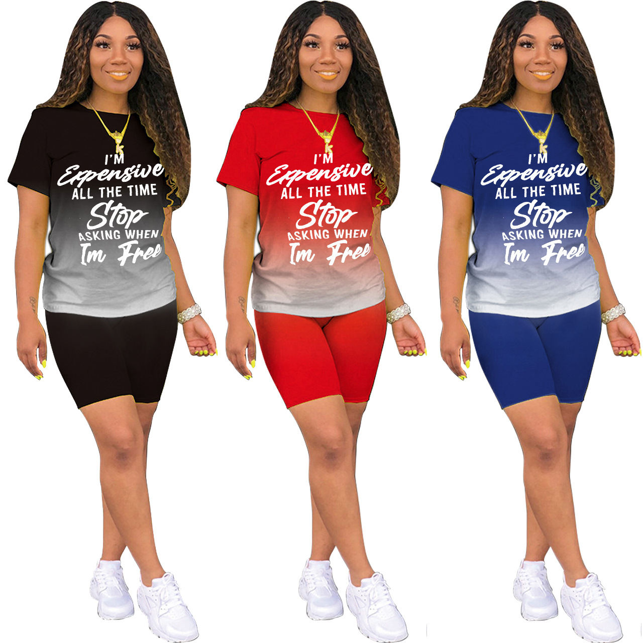 Women's Fashion Casual Letter Print Gradient Suit