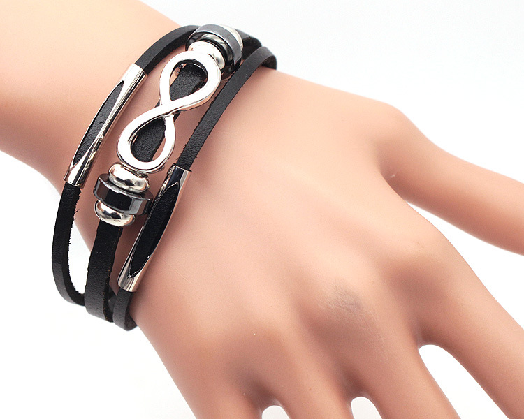 PH18 direct sales Europe and the United States neutral non-mainstream leather retro men's leather bracelet bracelet 8 word unlimited symbol — foto 11