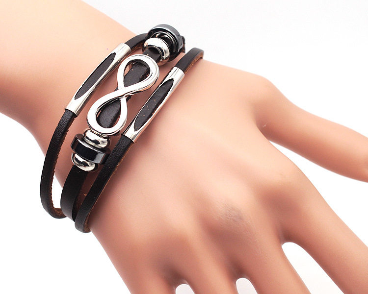 PH18 direct sales Europe and the United States neutral non-mainstream leather retro men's leather bracelet bracelet 8 word unlimited symbol — foto 7
