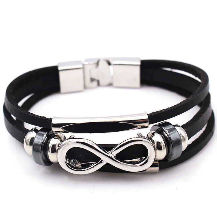 PH18 direct sales Europe and the United States neutral non-mainstream leather retro men's leather bracelet bracelet 8 word unlimited symbol — foto 8