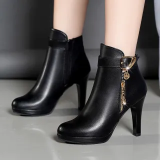 Womens Autumn Leather Boots - Black