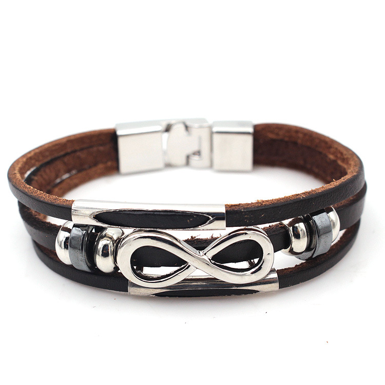 PH18 direct sales Europe and the United States neutral non-mainstream leather retro men's leather bracelet bracelet 8 word unlimited symbol — foto 4