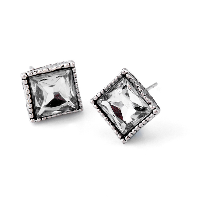 Personality fashion vintage natural stone stud earrings Geometric turquoise stone rhinestone leaves 6 pairs of earrings