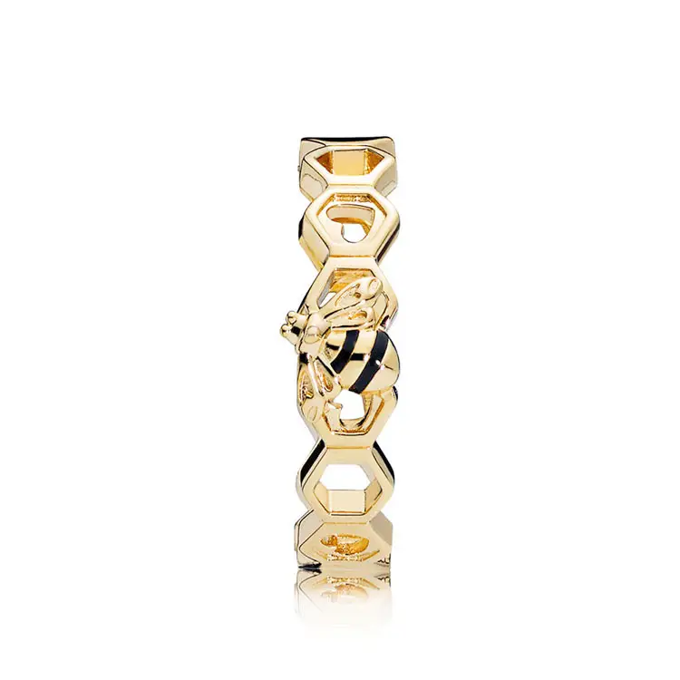 Pan home spring new S925 silver ring plated 18k gold small bee nest hollow hexagonal sterling silver ring female