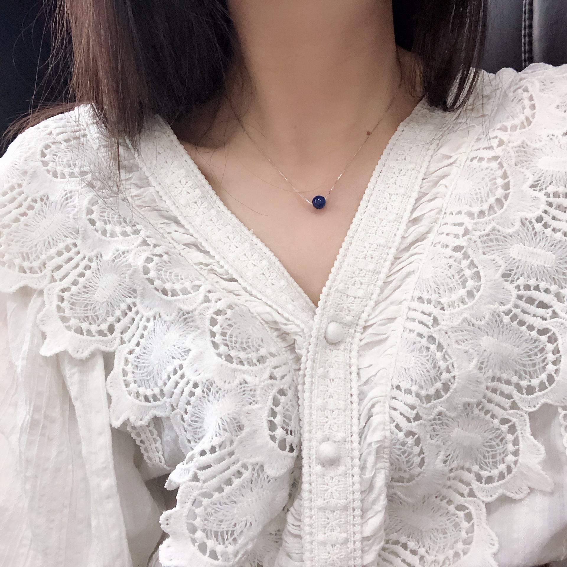 925 sterling silver kyanite necklace female exquisite simple clavicle chain short Korean necklace students 7497