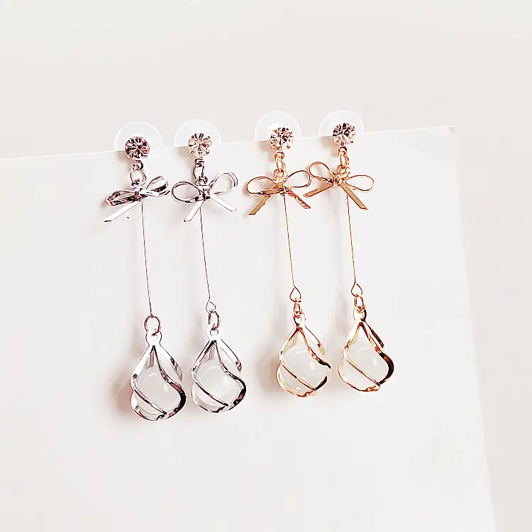 Korea simple wild smallbow opal tassel earrings tide earrings long temperament earrings