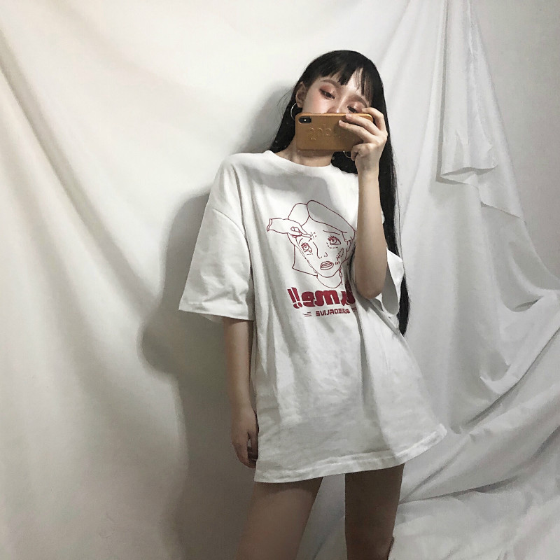 Summer t-shirt women's Korean clothing ulzzang Harajuku loose funny short-sleeved shirt women's casual T-shirt top