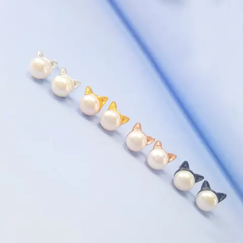 925 Sterling Silver Natural Freshwater Pearl Sprouting Cat Cat