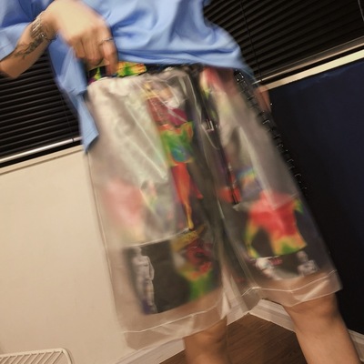 summer European and American street grotesque stitching transparent fake two shorts hip hop handsome wide leg five pants Color - Shop at LoveMi