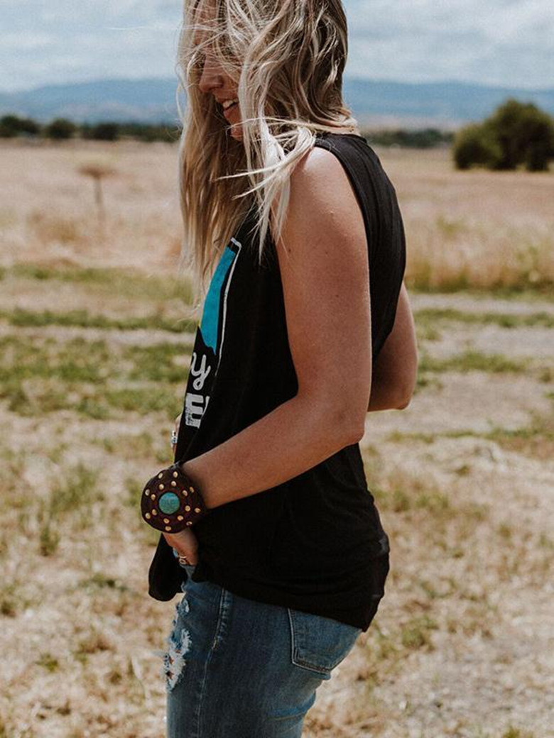 AliExpress Amazon Hot Sale Women's Sleeveless T-Shirt Happy Camper Letter Printed Vest