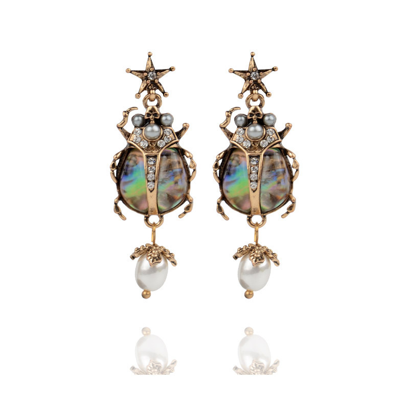 Insect beetle earrings with diamond earrings