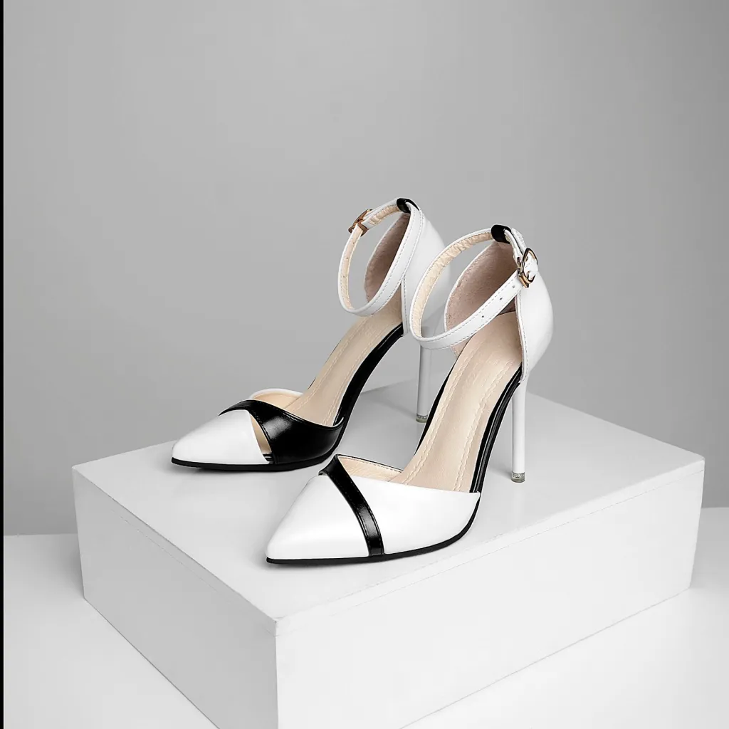 Pointed high heel low cut women's shoes - White