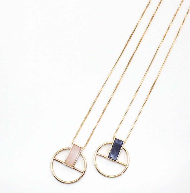 Round pendant necklace natural stone rectangular inlaid personality Necklace
