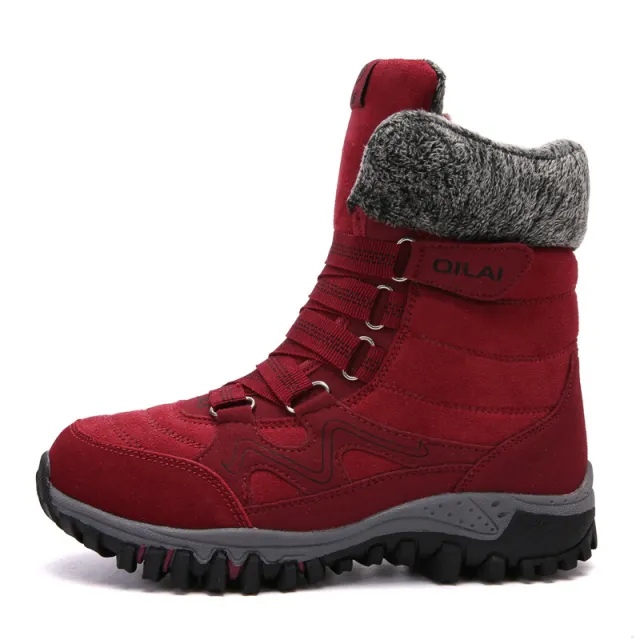 Autumn and winter outdoor snow boots female ski boots Travel boots hiking shoes in the tube warm and velvet cotton shoes Red - Shop at LoveMi