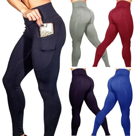 Mobile Phone Pocket Leggings Female Solid Color High Elastic