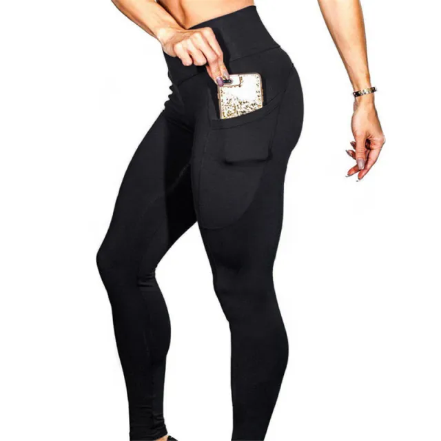 Mobile phone pocket leggings female solid color high elastic yoga hip high waist yoga pants Black - Shop at LoveMi