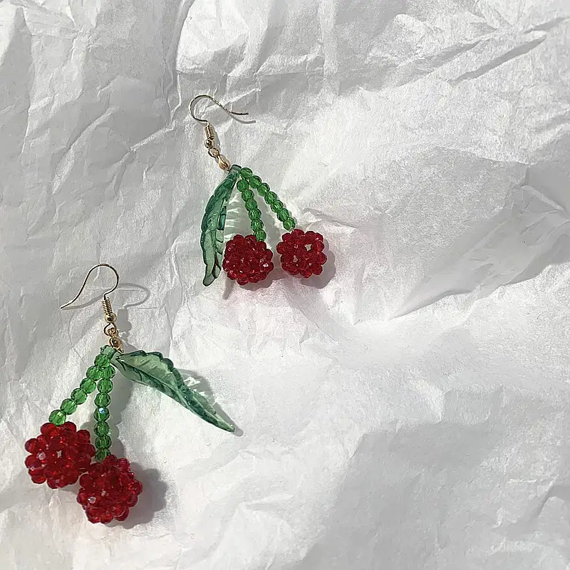 Hand-made hollow cherry earrings ear hook female super fairy