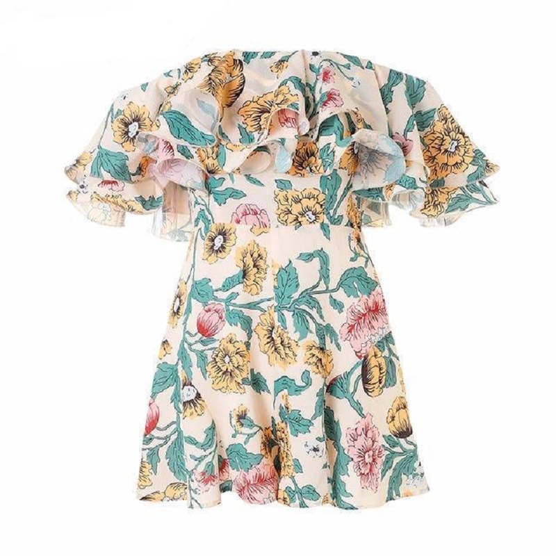 Off-the-shoulder hot sale printed one-shoulder ruffled jumpsuit