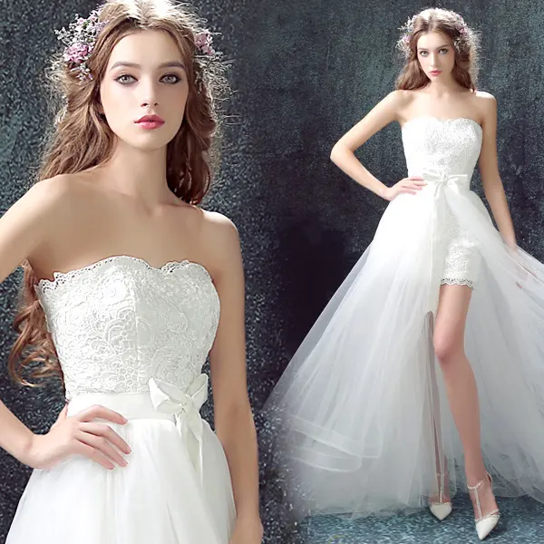 Sexy Detachable Skirt Mermaid Tulle Lace Appliques Short Wedding