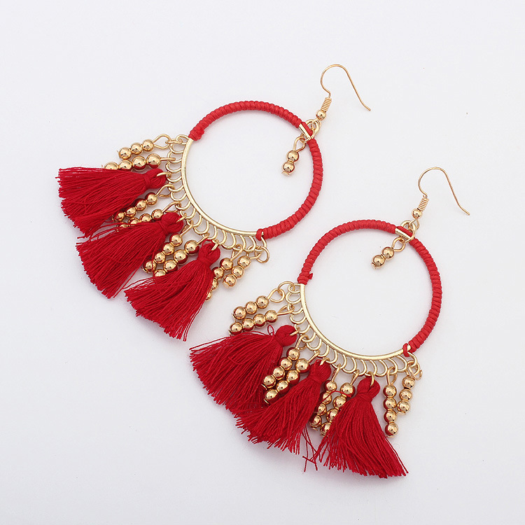 Handmade jewelry Europe and America fashion retro circle tassel earrings Bohemian ethnic customs holiday accessories wholesale