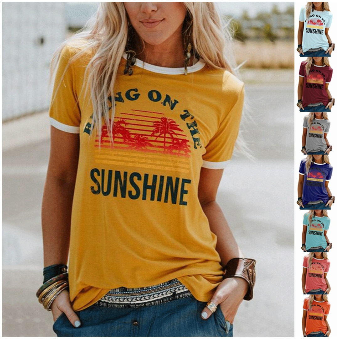 Letter printed short-sleeved cotton crew neck t-shirt