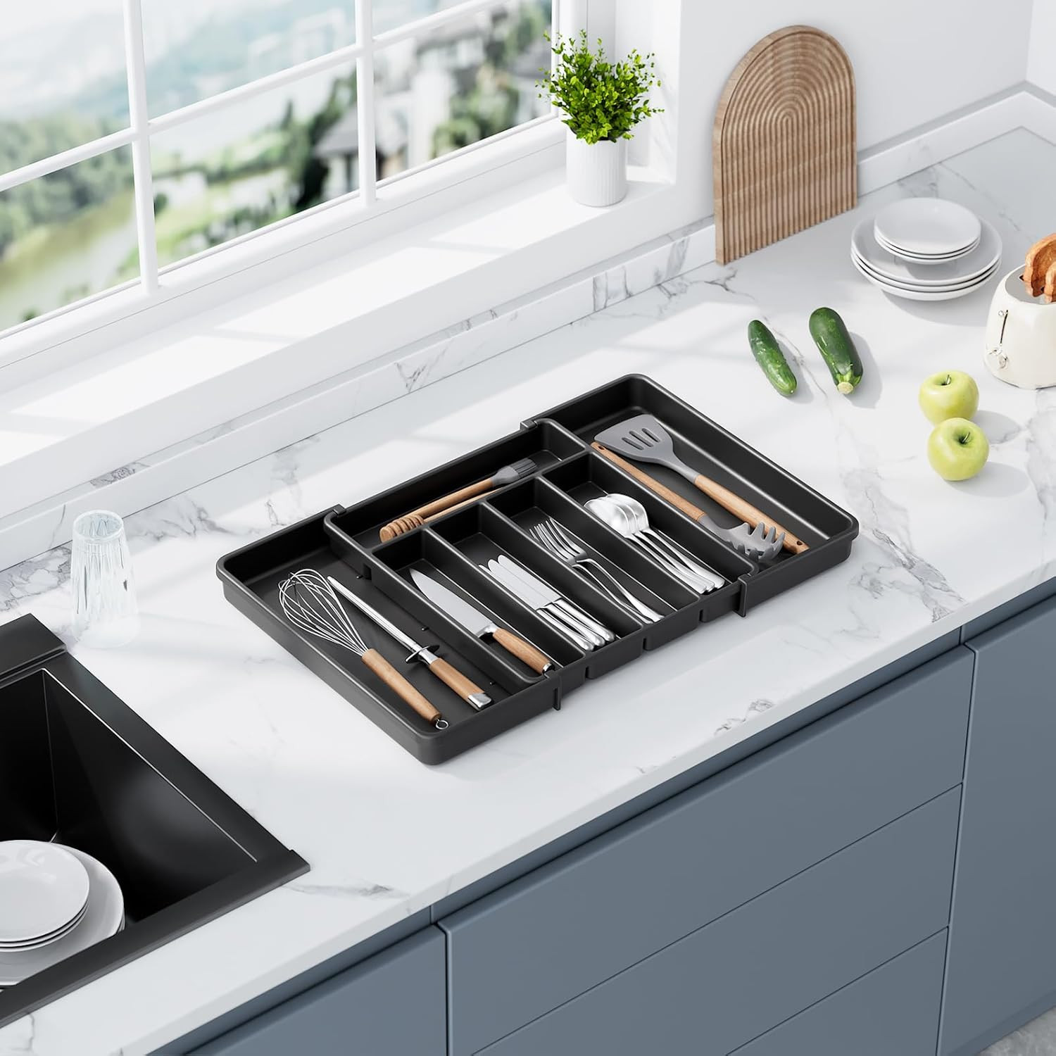 Extendable Cutlery Tray Kitchen Drawer Organiser Large 6-8