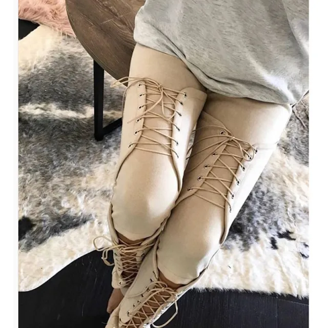 Cutout slim skinny pants and pencil pants Khaki - Shop at LoveMi