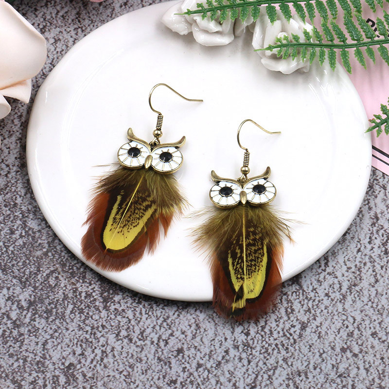European and American fashion personality popular simulation owl feather earrings