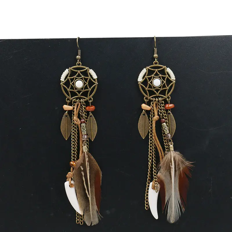 Europe and America exaggerated earrings jewelry fashion dream catcher earrings feather leaves earrings