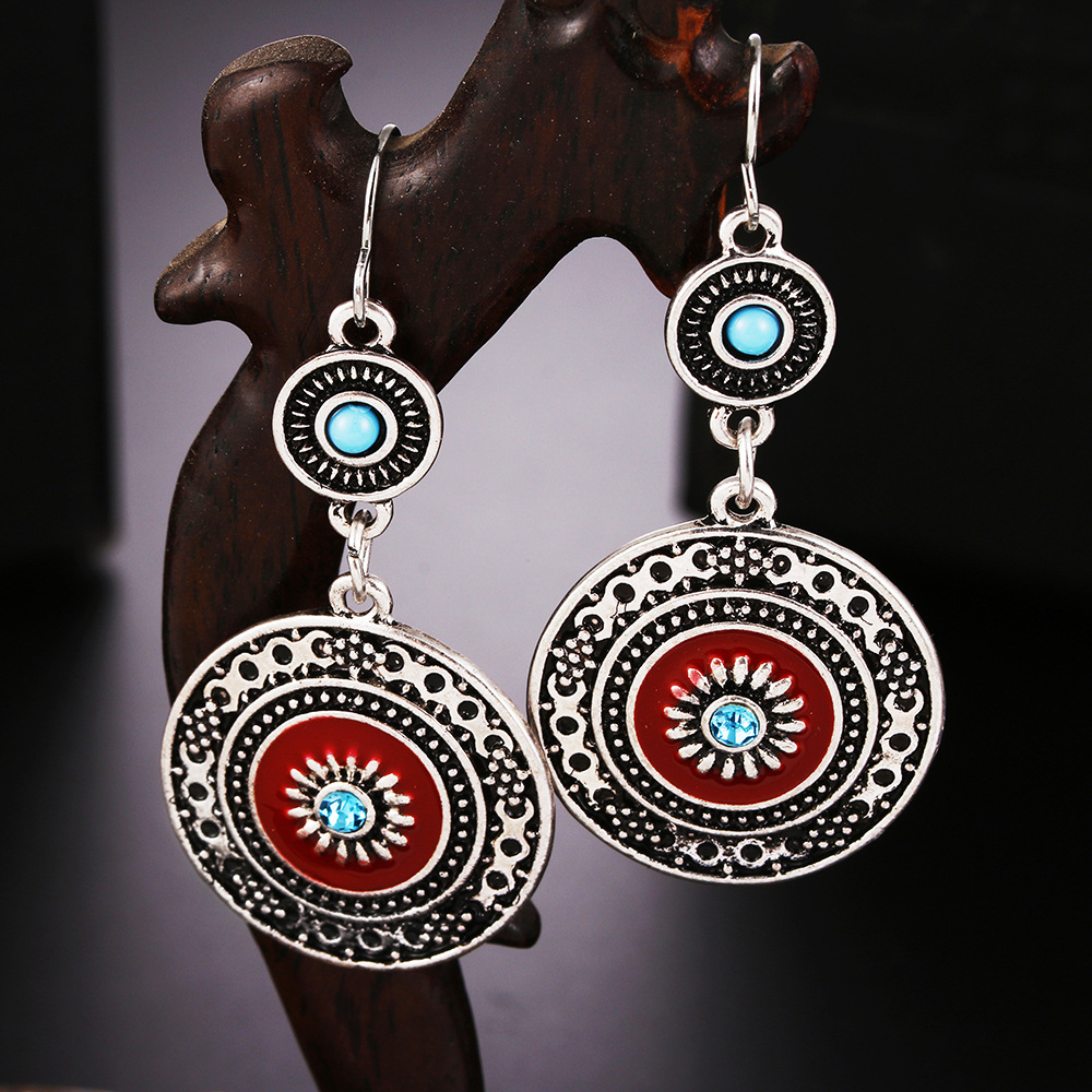 Round floral pattern bohemian earrings