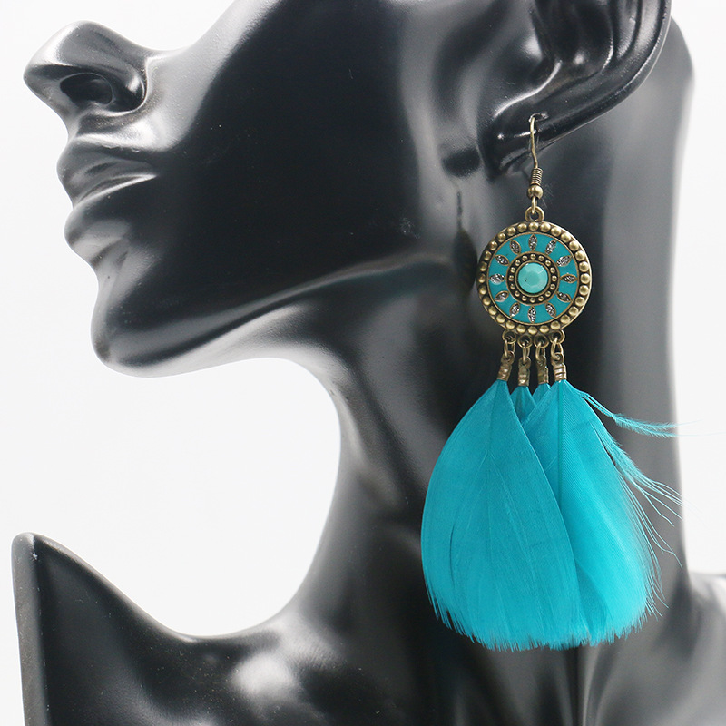 European and American bohemian beach temperament earrings drip sun flower feather tassel earrings