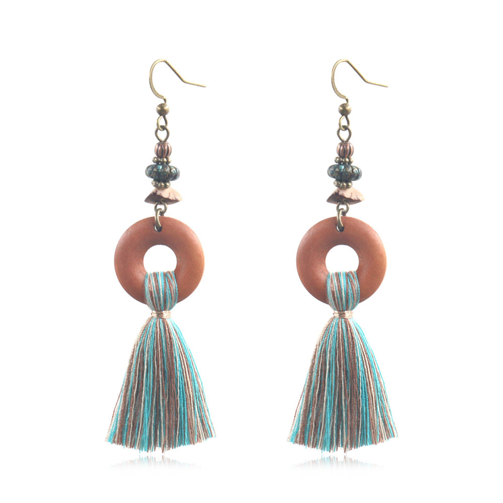 Wood Pendant Tassel Earrings