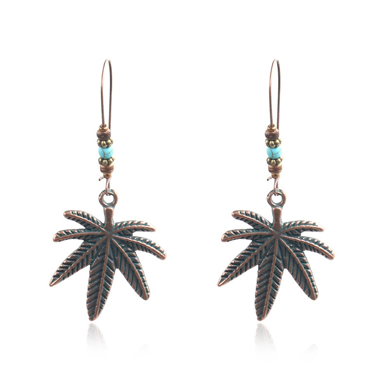 Bohemian wild personality creative green leaf earrings