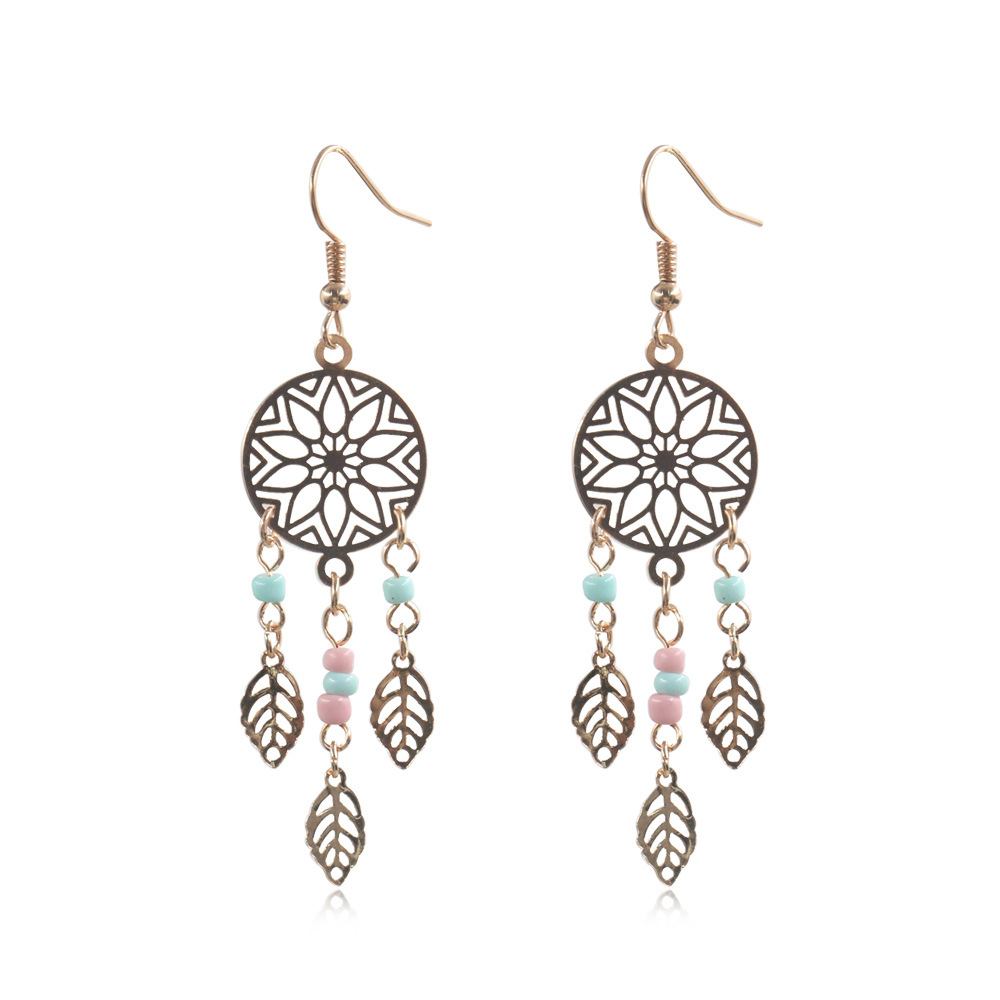 European and American fashion trend accessories geometric round hollow leaves leaves alloy pendant earrings earrings