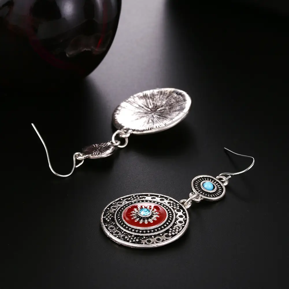 Round floral pattern bohemian earrings