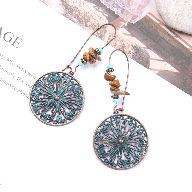 European and American fashion hot sale accessories alloy carving hollow flower earrings stone pendant ear hook