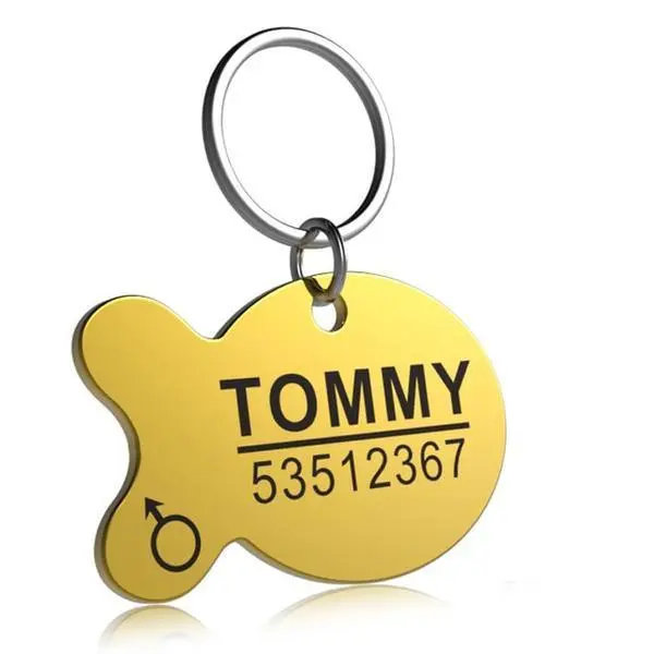 Print on Demand Pet Titanium Steel Tag Engrave Dog Name, Phone Number, Address, Photo Fish Shape - Shop at LoveMi