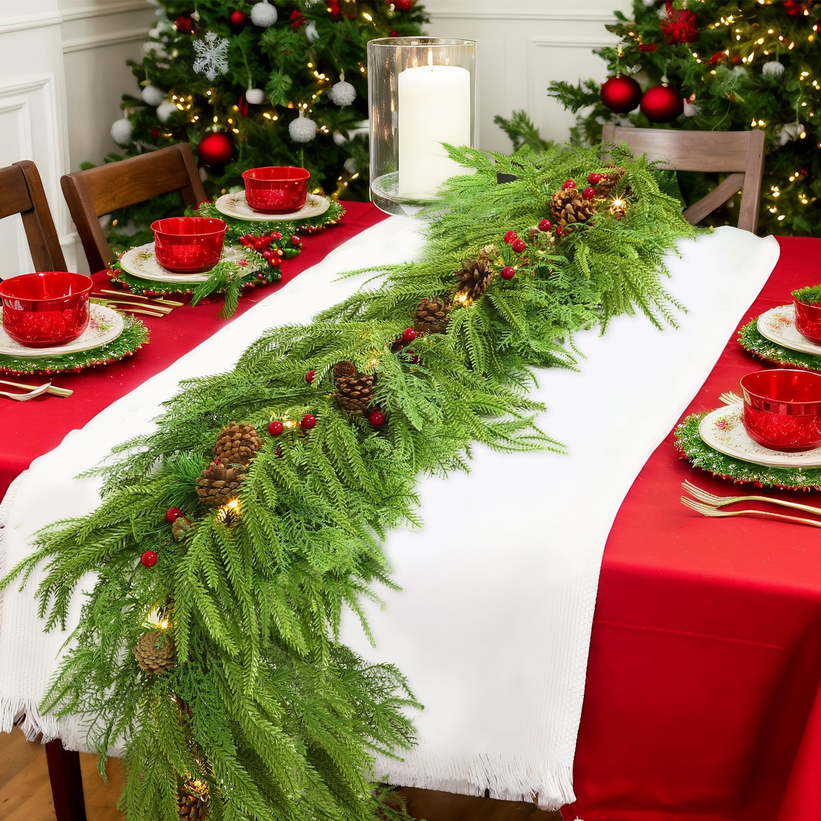 Artificial Norfolk Pine Garland with Lights, picture 2 of 4
