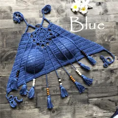 Tassel bohemian swimsuit - Blue - View 1
