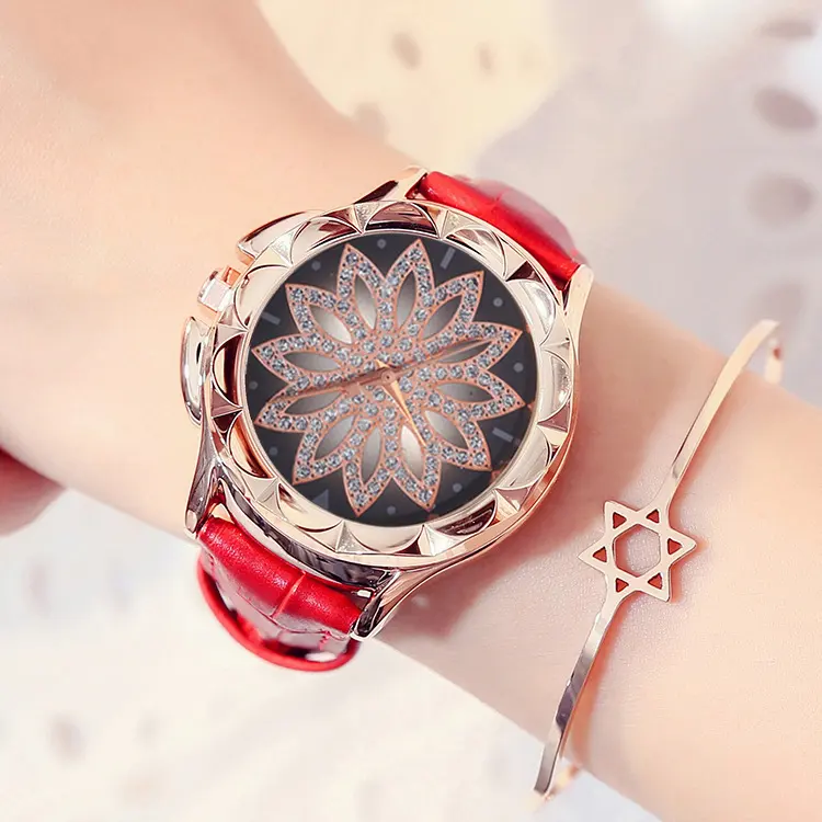 Luxurious Rotating Dial Leather Wristwatch