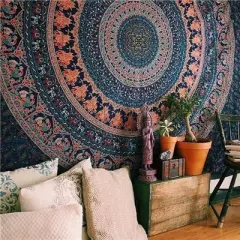 Indian Mandala Tapestry Wall Hanging Sandy Beach Throw Rug Blanket Camping Tent Travel Mattress Bohemian Sleeping Pad Tapestries - Prussian Blue - View 1