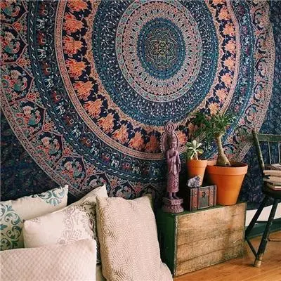 Indian Mandala Tapestry Wall Hanging Sandy Beach Throw Rug Blanket Camping Tent Travel Mattress Bohemian Sleeping Pad Tapestries Prussian Blue - Shop at LoveMi