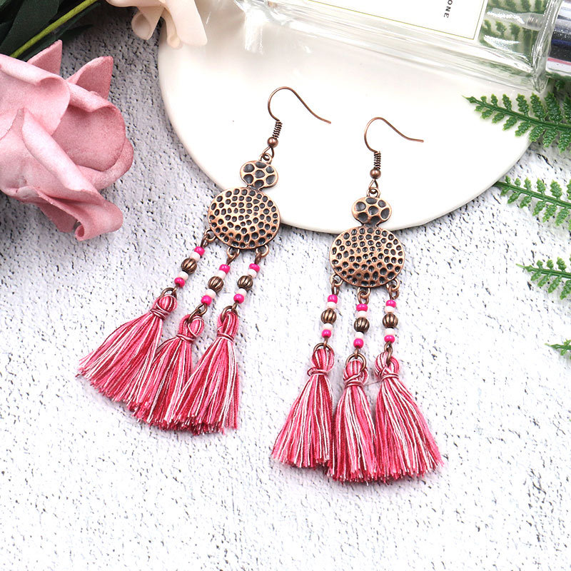 Woven silk original geometric earrings tassel fan earrings