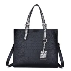 Diagonal cross bag Solid colour stone tote bag - Black - View 1