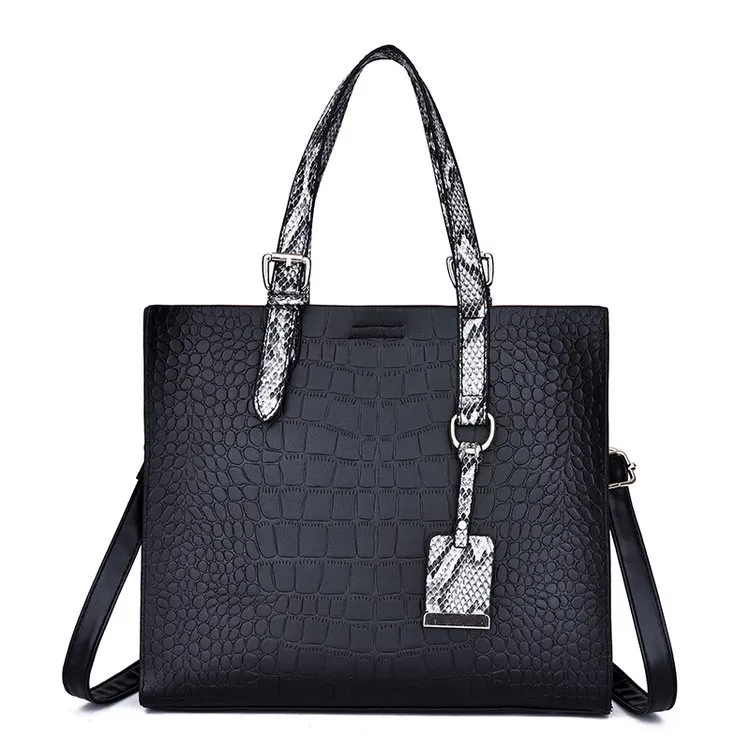 Diagonal cross bag Solid colour stone tote bag - Black