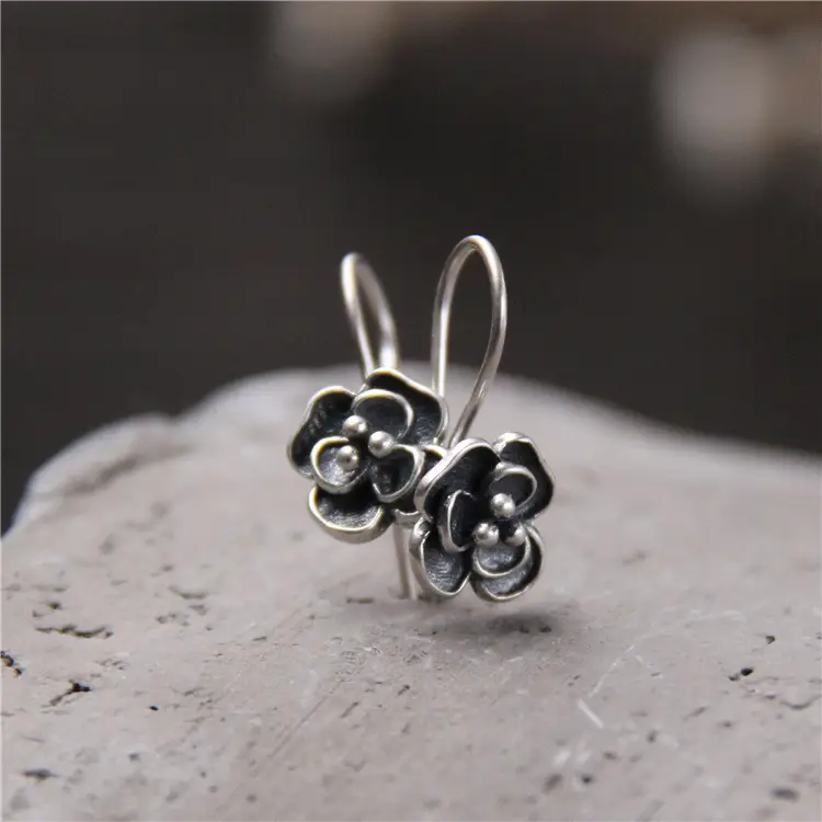 S925 Vintage Silver Rose Earrings