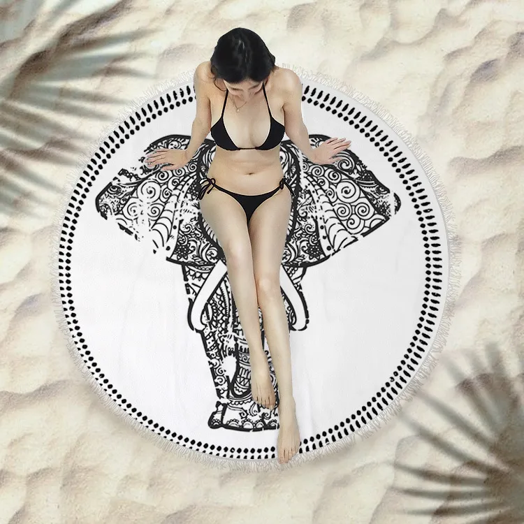 Fringed beach towel round bath towel beach towel - X071-150X150 Cm