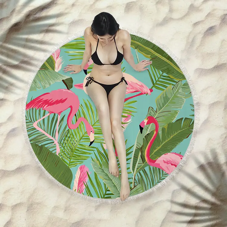 Fringed beach towel round bath