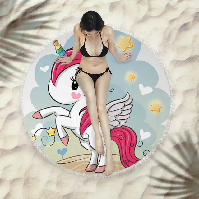 Fringed beach towel round bath towel beach towel X081 150X150 Cm - Shop at LoveMi